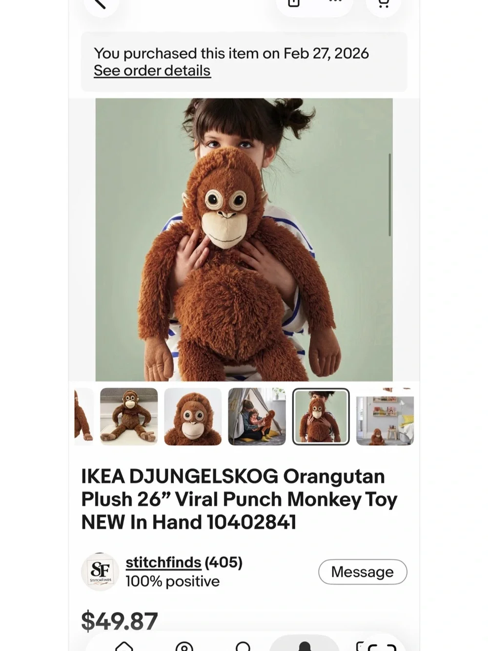 IKEA DJUNGELSKOG Plush Orangutan. Friend to viral monkey Punch. Collectable RARE